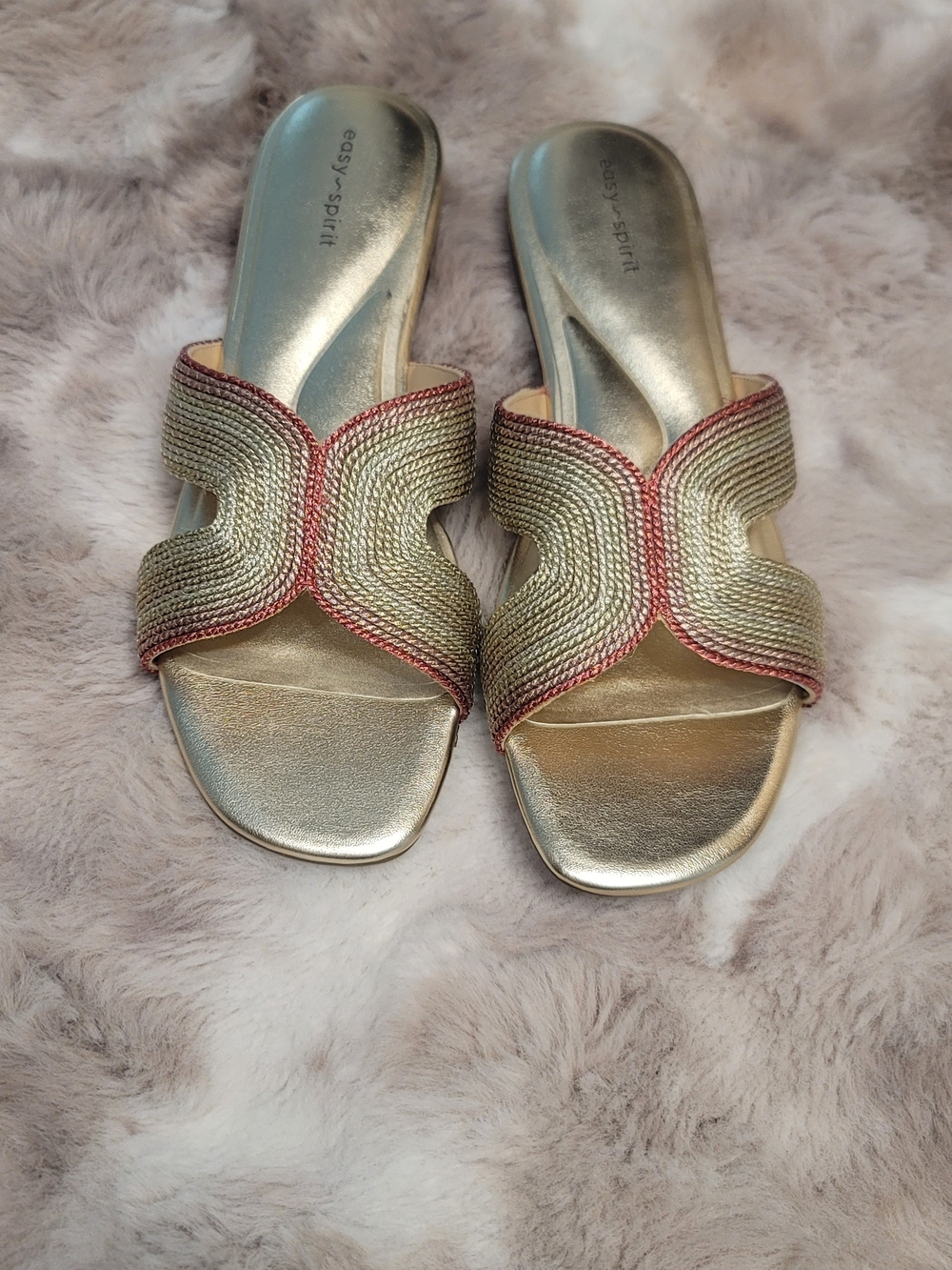 Easy Spirit Gold Braided Slide Sandals